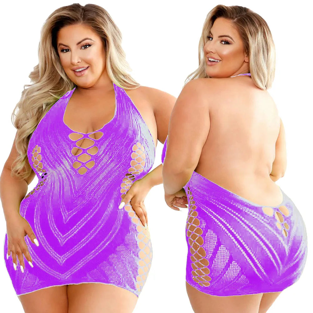 Pornographic Plus Size Sexy Clubwear Dresses Fishnet Bodycon Night Hot Dress Women Underwear Transparent Dress Erotic