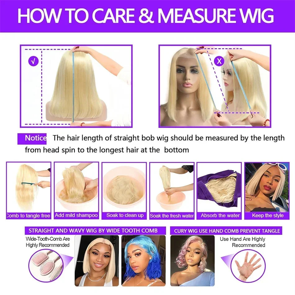 13x4 Blonde Bob Wig Lace Front Human Hair Wigs 613 Bone Straight HD Lace Frontal Wig 200% Honey Blonde Human Hair Short Bob Wigs