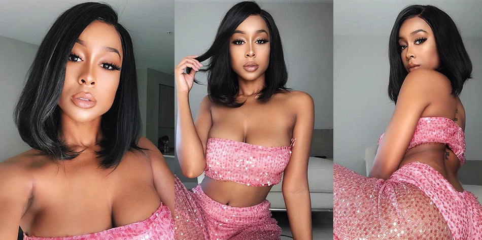 Bone Straight Wear And Go Glueless Bob Wigs For Women Ready To Go Human Hair Wigs 13x4 Lace Frontal Wigs Human Hair Natural 180%