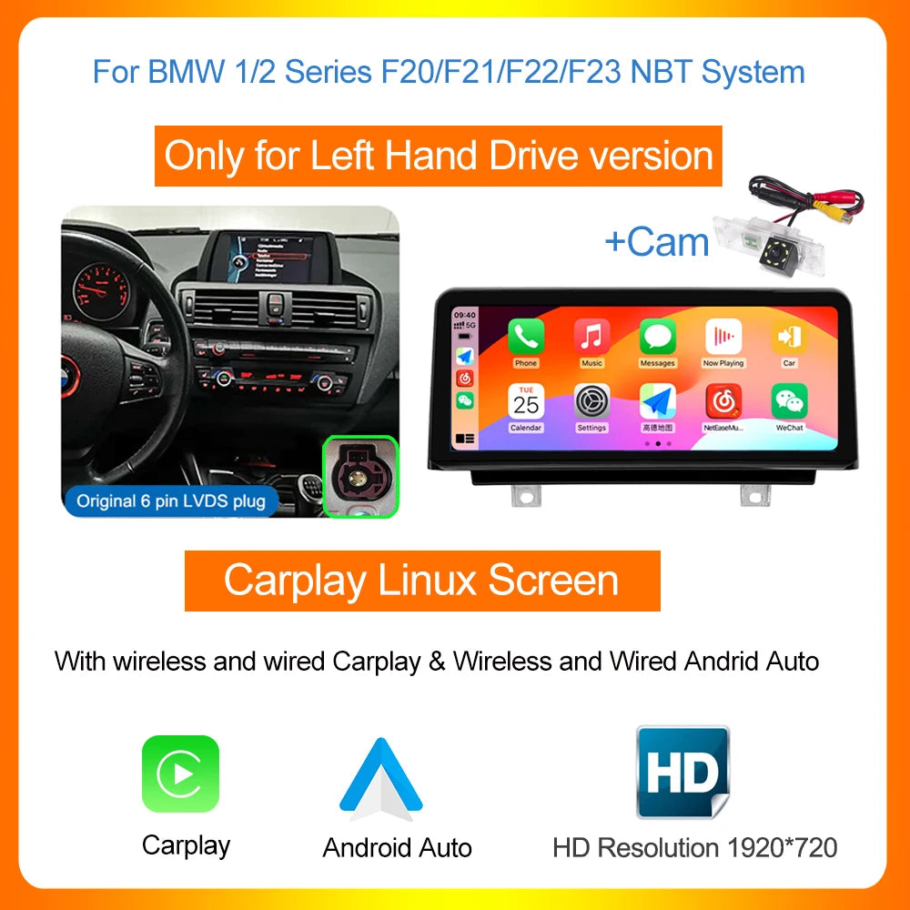 AUTOTOP 10.25”1920*720 Wireless Carplay Android Auto Car multimedia player for F20 F21 F22 F30 F31 F32 F33 F34 F36 NBT 2013-2017