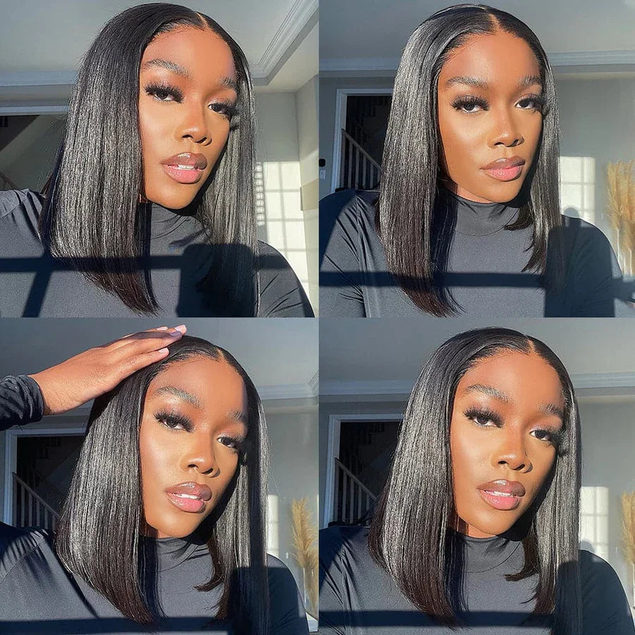 Bone Straight Wear And Go Glueless Bob Wigs For Women Ready To Go Human Hair Wigs 13x4 Lace Frontal Wigs Human Hair Natural 180%