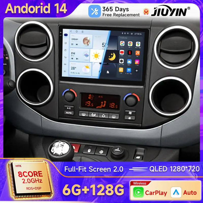 JIUYIN Car Radio For Citroen Berlingo B9 Peugeot Partner 2008 - 2019 wireless CarPlay Android Auto No 2 din 2din DVD