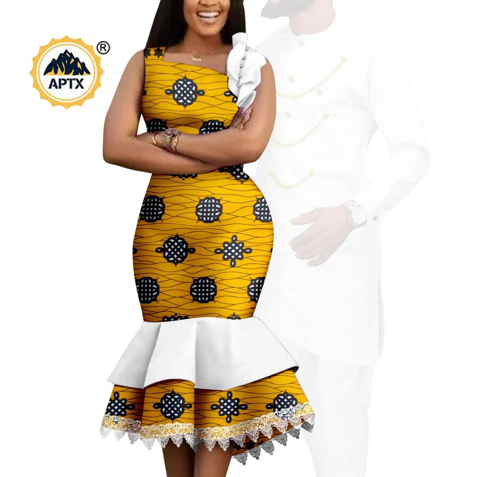 Dashiki African Slim Dresses for Women Matching Couple Outfits Men Chain Shirts and Pants Sets Wedding Party Clothes Y23C039