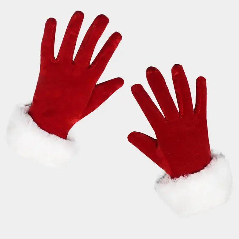 Santa Claus Gloves White Fur Fancy Dress Party Short Red Santa Full Finger Gloves Christmas Festive Costume Accessories Mittens