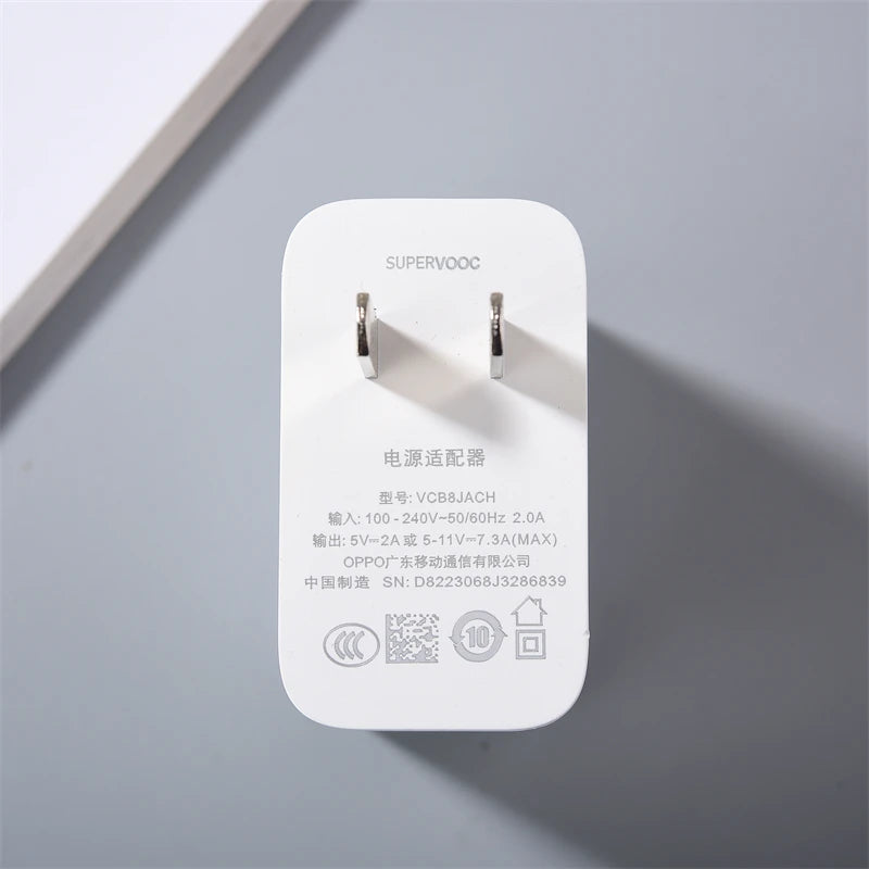 OPPO 80W Super VOOC Charger For OPPO Find N2 X5 X3 X2 A1 Pro VOOC/Dart Fast Charge EU/US Adapter For ACE Reno8 T 9 7 6 5 Oneplus