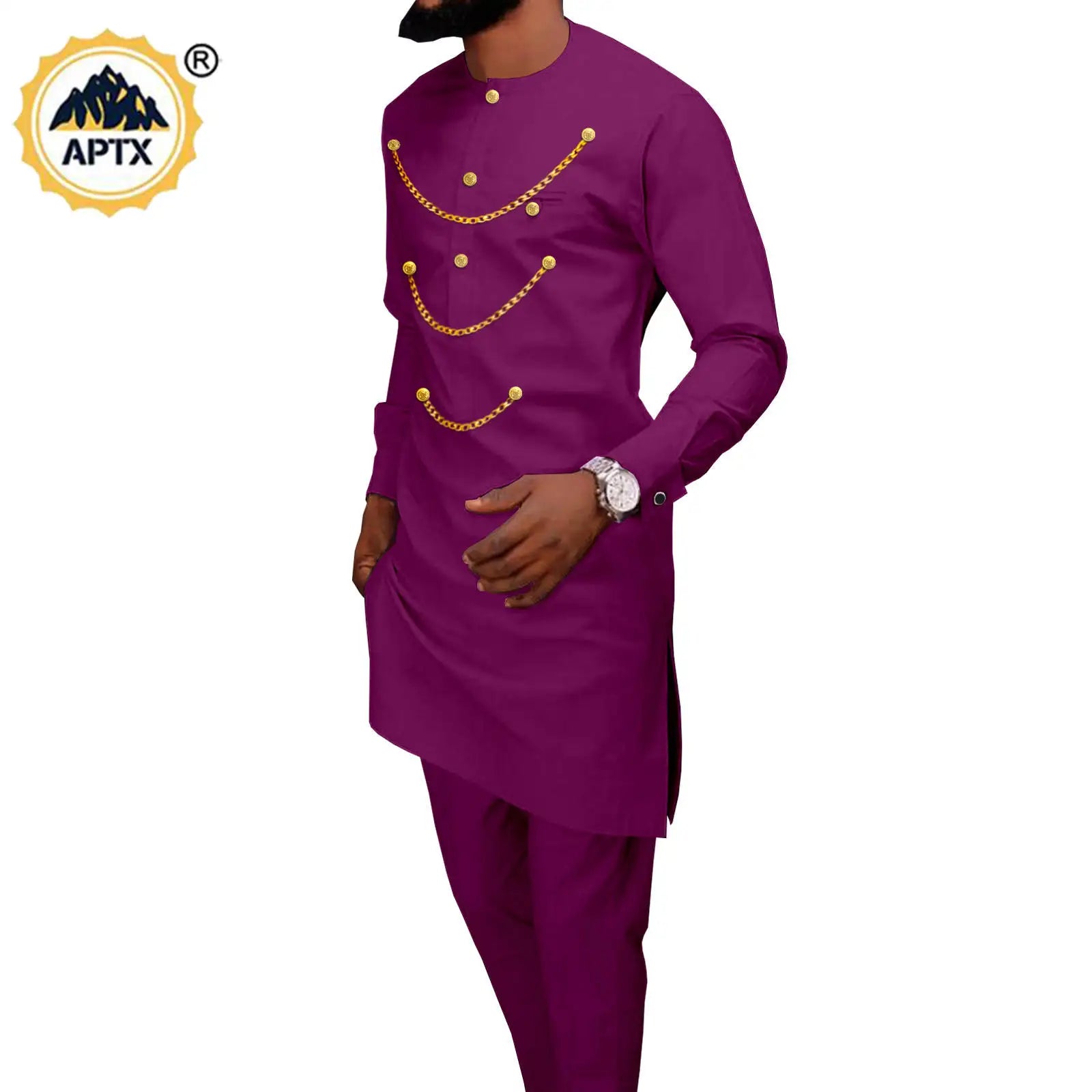 Dashiki African Slim Dresses for Women Matching Couple Outfits Men Chain Shirts and Pants Sets Wedding Party Clothes Y23C039