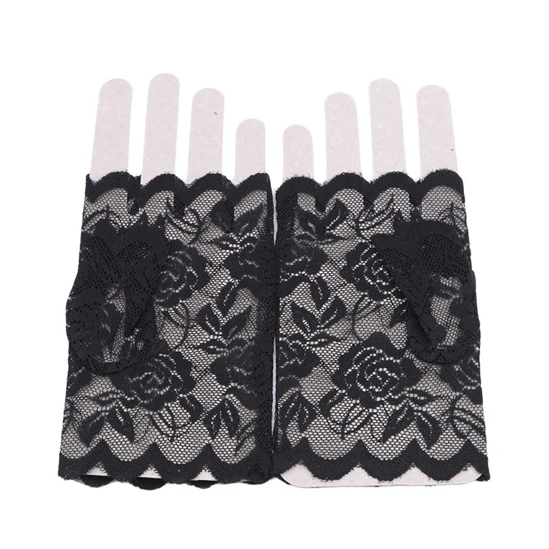 Sexy Bridal Lace Fingerless Gloves For Women Party Dressy Gloves Sunscreen Gloves Girls Mittens Black White Pink Gloves