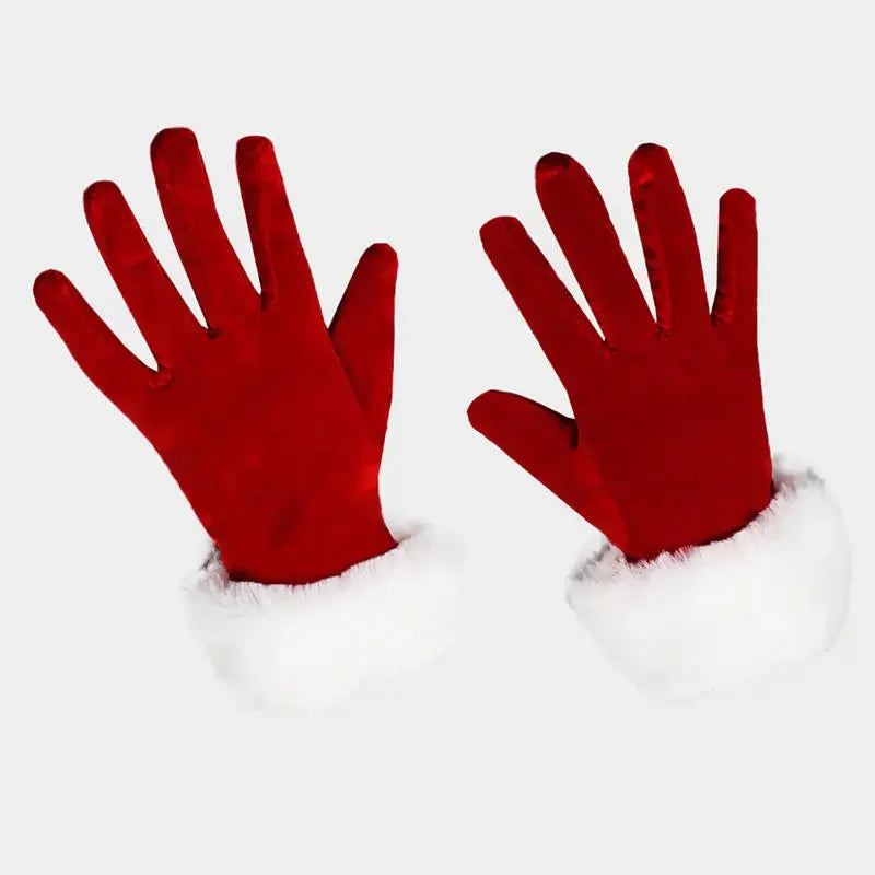 Santa Claus Gloves White Fur Fancy Dress Party Short Red Santa Full Finger Gloves Christmas Festive Costume Accessories Mittens