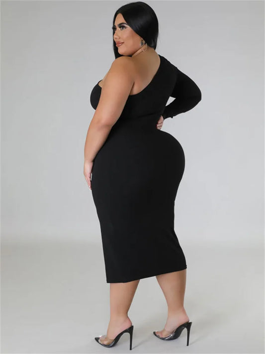 Wmstar Plus Size Dresses for Women Single Sleeve Elegant Solid Sexy Zipper Maxi Dress New Summer Clothes Wholesale Dropshipping