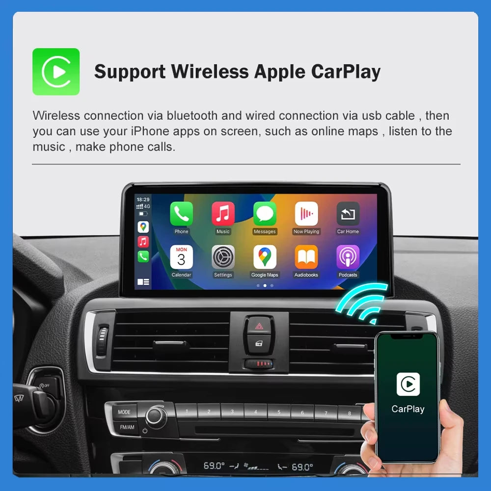 AUTOTOP 10.25”1920*720 Wireless Carplay Android Auto Car multimedia player for F20 F21 F22 F30 F31 F32 F33 F34 F36 NBT 2013-2017