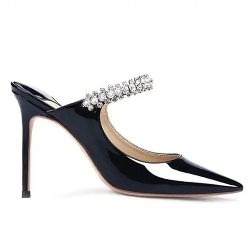 2025 new high heels patent leather pointed rhinestone fashion shoes