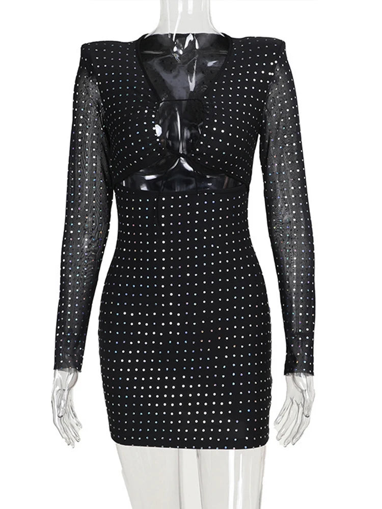 2024 Club Bodycon Clothes Hollow Out Sexy Corset Mini Dress Sexy Dresses For Women Sequined Bodycon Slim Streetwear Party Dress