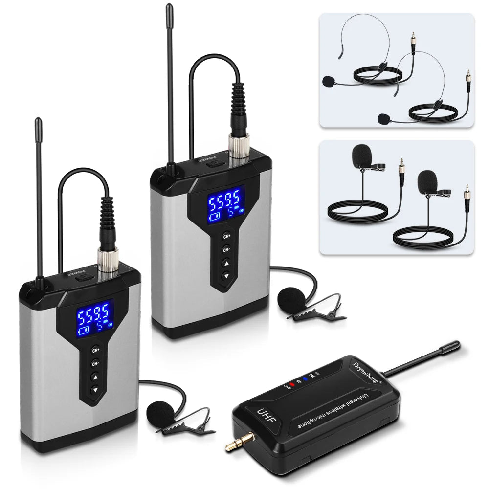 Wireless Lavalier Lapel Microphone System Depusheng Q6/Q7 UHF  Mini Head Wear Mic with Bodypack Transmitter For Teacher Reporter