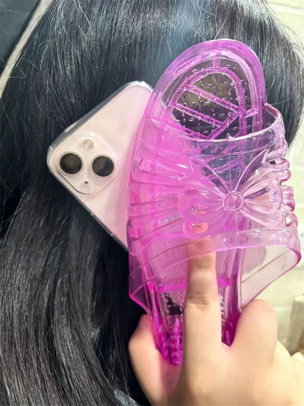 Funny Shoe Case Korean Cute 3D Crystal Slipper Phone Case For iPhone 15 14 13 12 11 Pro Max Kawaii Shockproof Back Cover Funda