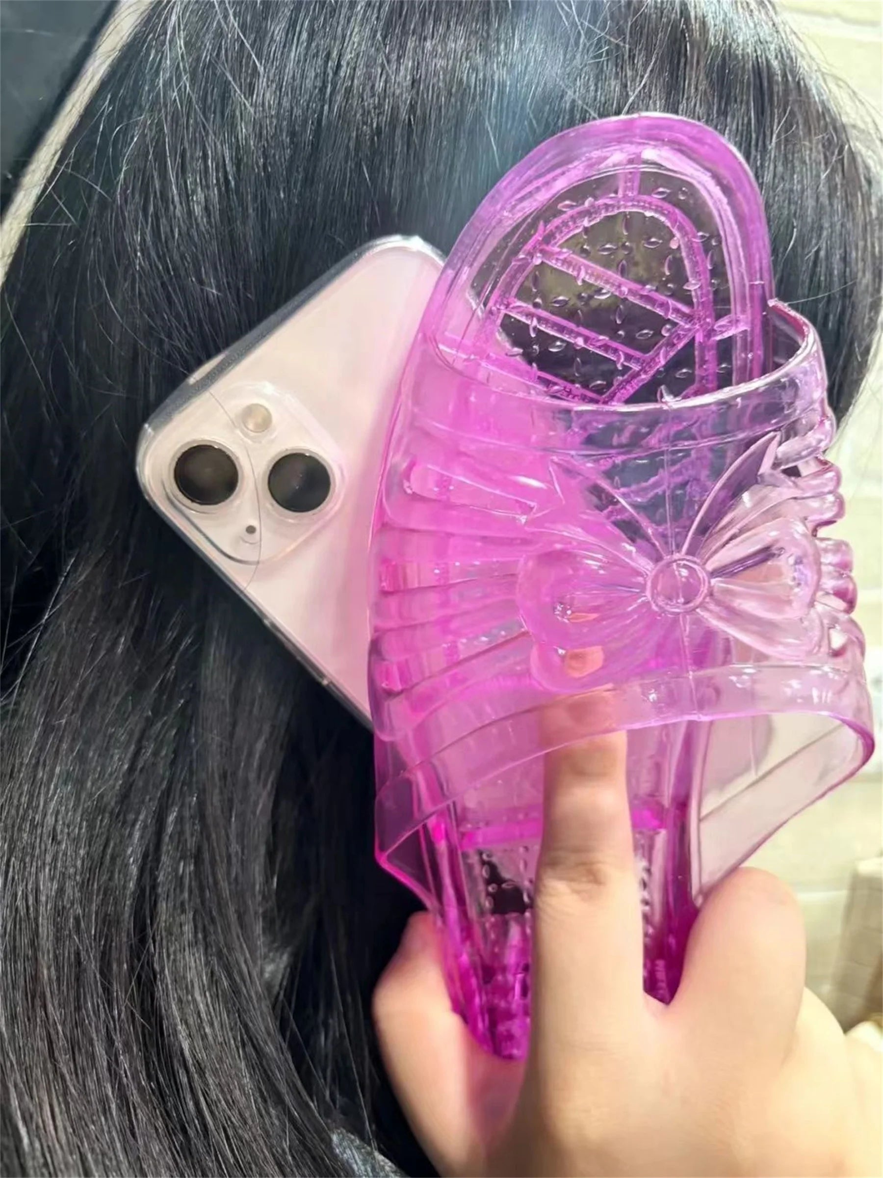 Funny Shoe Case Korean Cute 3D Crystal Slipper Phone Case For iPhone 15 14 13 12 11 Pro Max Kawaii Shockproof Back Cover Funda