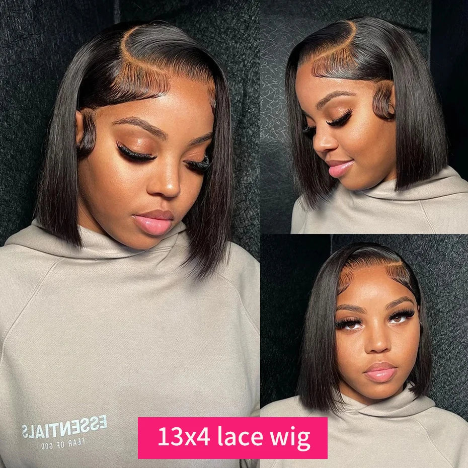 5x5 13x4 13x6 Bone Straight Bob Short Wigs Half Lace Front Wig Human Hair Vietnamese Raw Human Hair Lace Frontal Wig 250 Density