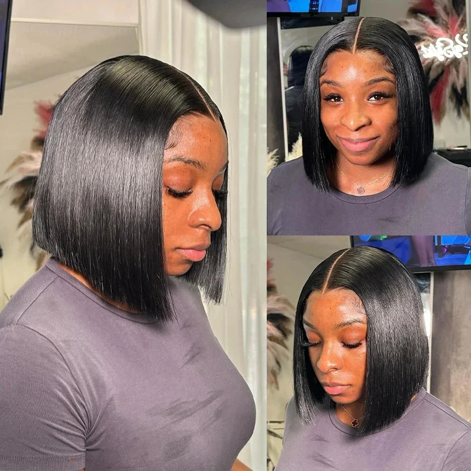 Bone Straight Bob 13x4 Lace Frontal Wigs Preplucked Brazilian 100% Human Hair Glueless Short Bob 4x4 Transparent Lace Front Wig