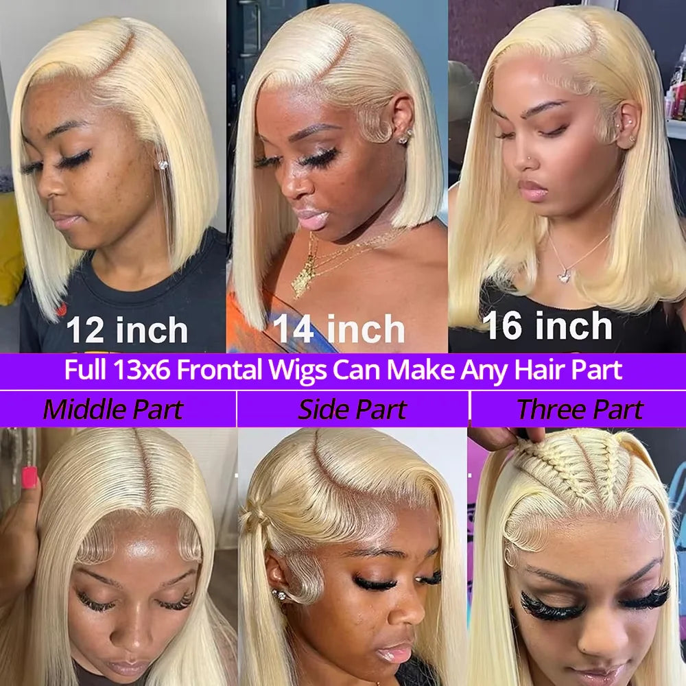 13x4 Blonde Bob Wig Lace Front Human Hair Wigs 613 Bone Straight HD Lace Frontal Wig 200% Honey Blonde Human Hair Short Bob Wigs