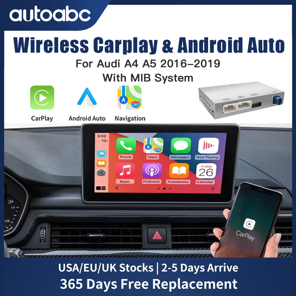 AUTOABC Wireless CarPlay for Audi A4 B9 A5 2015-2019  Android Auto Mirror Link AirPlay Reverse Camera Multimedia Accessories