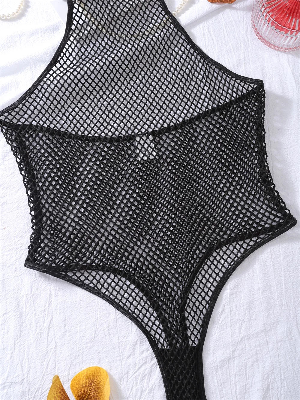 Erotic Bodysuit Fishnet Transparent Mesh Body Sensual See Through Sissy Crotch Open Tops Sexy Lingerie Women One-piece Jumpsuit
