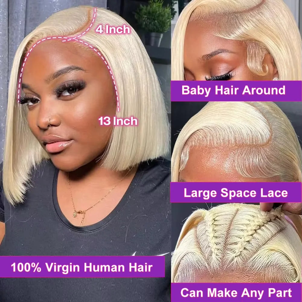 13x4 Blonde Bob Wig Lace Front Human Hair Wigs 613 Bone Straight HD Lace Frontal Wig 200% Honey Blonde Human Hair Short Bob Wigs