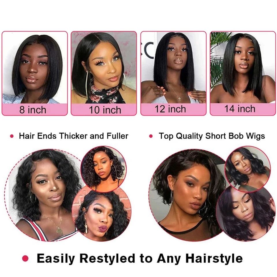 Bone Straight Wear And Go Glueless Bob Wigs For Women Ready To Go Human Hair Wigs 13x4 Lace Frontal Wigs Human Hair Natural 180%