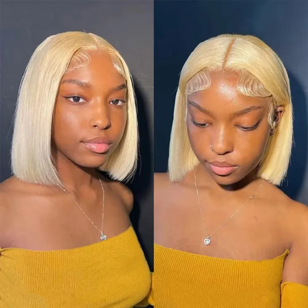 13x4 Blonde Bob Wig Lace Front Human Hair Wigs 613 Bone Straight HD Lace Frontal Wig 200% Honey Blonde Human Hair Short Bob Wigs