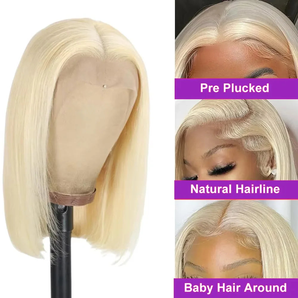 13x4 Blonde Bob Wig Lace Front Human Hair Wigs 613 Bone Straight HD Lace Frontal Wig 200% Honey Blonde Human Hair Short Bob Wigs