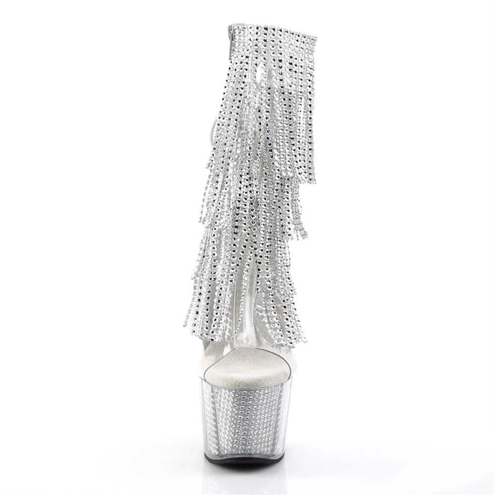 Brand Electroplated Tassels Pumps 17CM Thin High Heels Ankle Boots Pole Dance Nightclub Model Catwalk Platform Women's Shoes