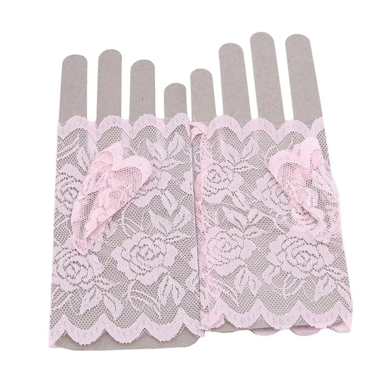 Sexy Bridal Lace Fingerless Gloves For Women Party Dressy Gloves Sunscreen Gloves Girls Mittens Black White Pink Gloves