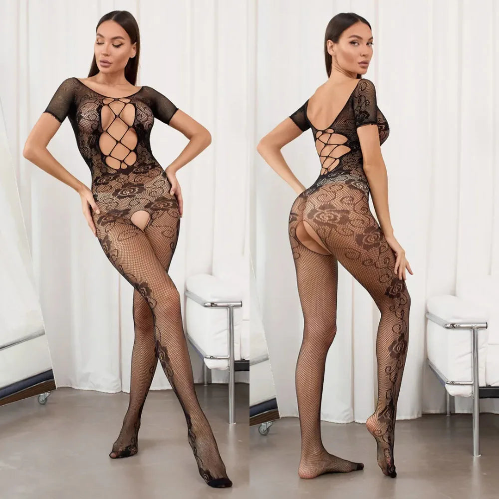 Sexy Lingerie Fishnet Bodystocking Women Open Crotch Sex Underwear Erotic Dress Bodysuit Exotic Porn Babydolls Outfits