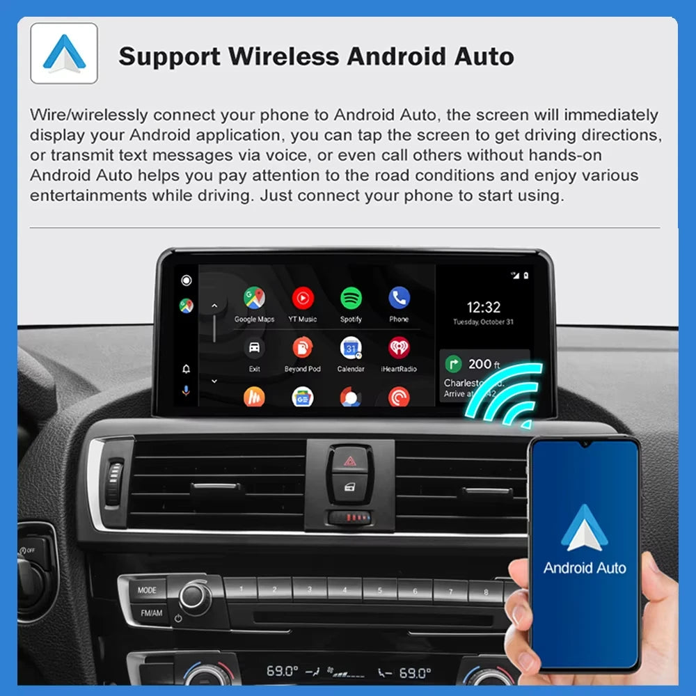 AUTOTOP 10.25”1920*720 Wireless Carplay Android Auto Car multimedia player for F20 F21 F22 F30 F31 F32 F33 F34 F36 NBT 2013-2017