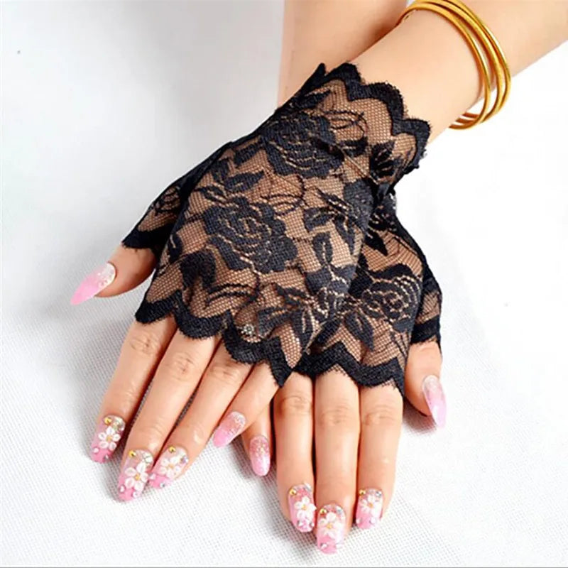 Sexy Bridal Lace Fingerless Gloves For Women Party Dressy Gloves Sunscreen Gloves Girls Mittens Black White Pink Gloves
