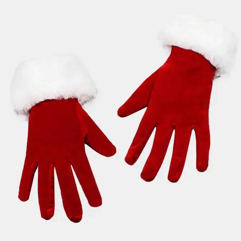 Santa Claus Gloves White Fur Fancy Dress Party Short Red Santa Full Finger Gloves Christmas Festive Costume Accessories Mittens