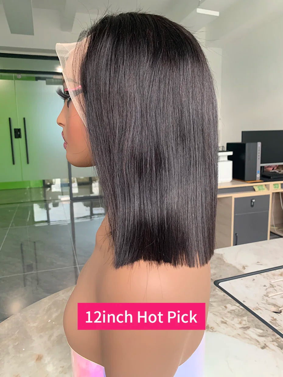 5x5 13x4 13x6 Bone Straight Bob Short Wigs Half Lace Front Wig Human Hair Vietnamese Raw Human Hair Lace Frontal Wig 250 Density