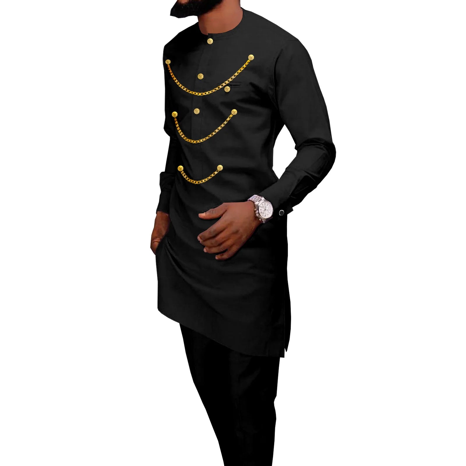 Dashiki African Slim Dresses for Women Matching Couple Outfits Men Chain Shirts and Pants Sets Wedding Party Clothes Y23C039