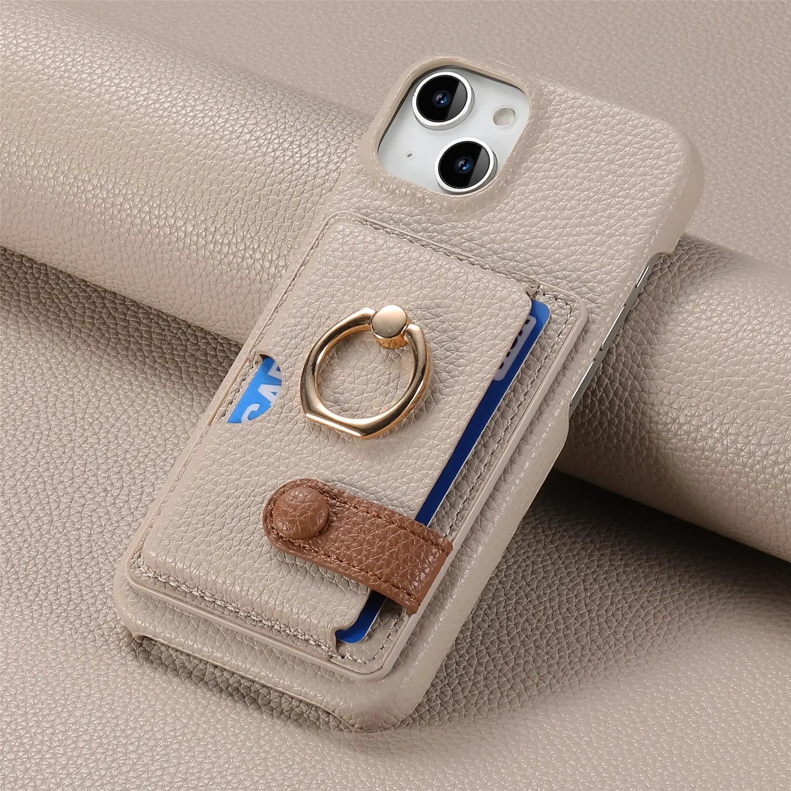 Leather Ring Support Phone Case for IPhone 13 12 Mini 16 15 Plus 14 11 Pro Max X XS Wallet with Card Holder Shockproof Cover