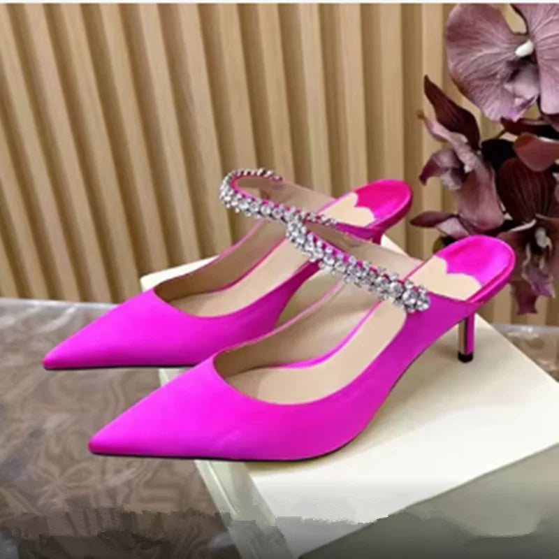 2025 new high heels patent leather pointed rhinestone fashion shoes