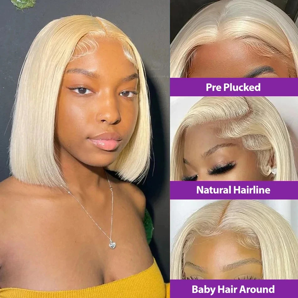 613 Honey Blonde Short Bob 13x6 Lace Front 100% Human Hair Wigs Closure Bone Straight 13x4 HD Lace Frontal Human Hair Wigs