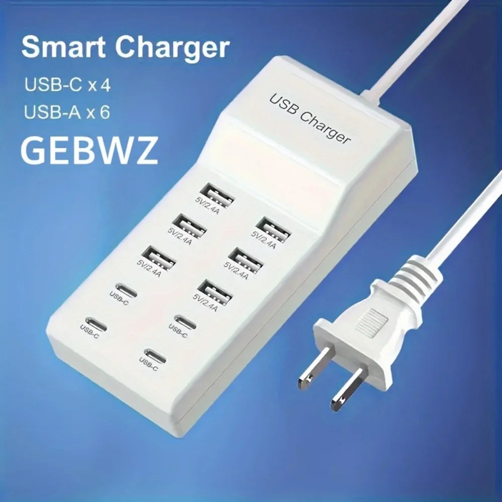 USB 10-in-1 Port Multi-function Hub Fast Charger for Cellphone Tablet Multiple Devices Extension Socket For US EU UK plug