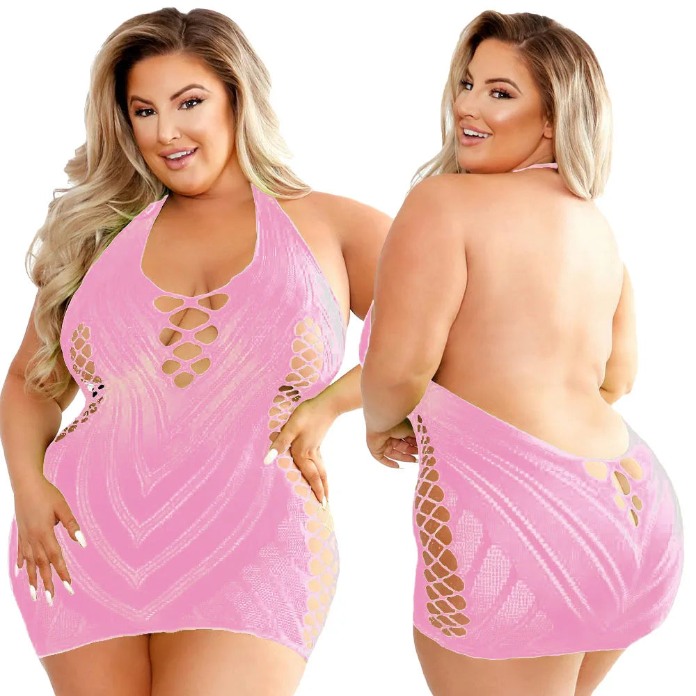 Pornographic Plus Size Sexy Clubwear Dresses Fishnet Bodycon Night Hot Dress Women Underwear Transparent Dress Erotic