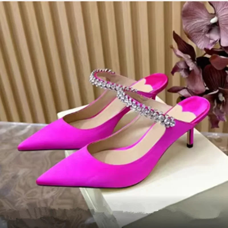 2025 new high heels patent leather pointed rhinestone fashion shoes