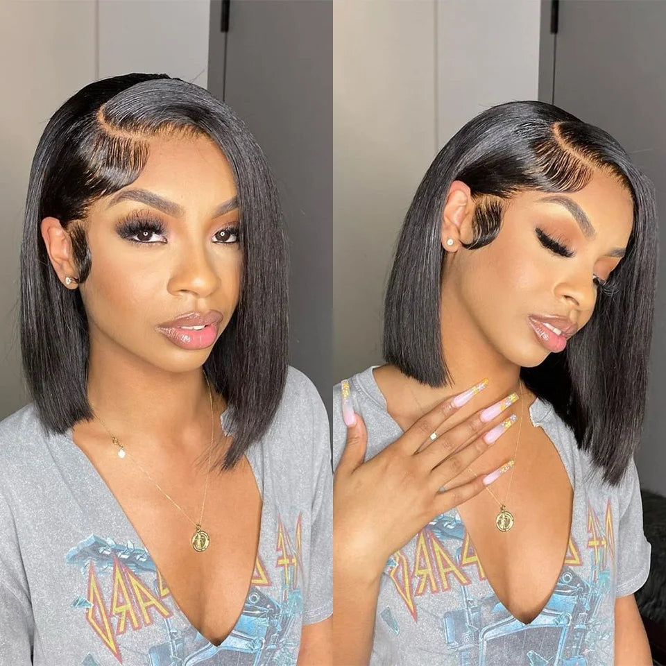Bone Straight Bob Wig Lace Front Human Hair Wigs Pre Plucked HD Transparent Lace Frontal Wig 13x4 Frontal Wigs Isee Hair 180%