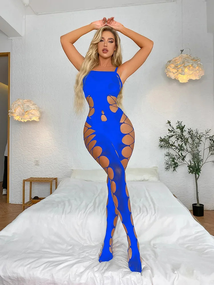 New Sexy Lingerie for Women Body Underwear Fishnet Open Crotch Long Sleeve Catsuit Erotic Bodysuit Stockings Sex Clothes