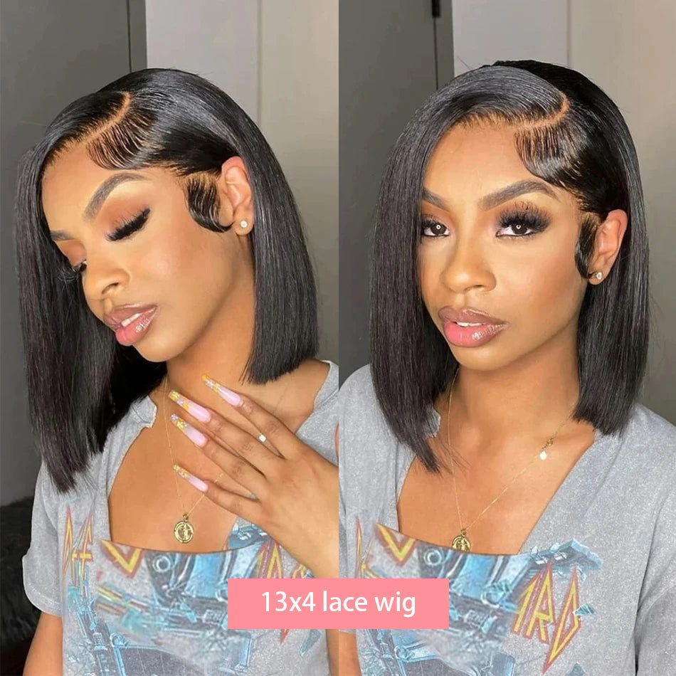 Bone Straight Bob 13x4 Lace Frontal Wigs Preplucked Brazilian 100% Human Hair Glueless Short Bob 4x4 Transparent Lace Front Wig