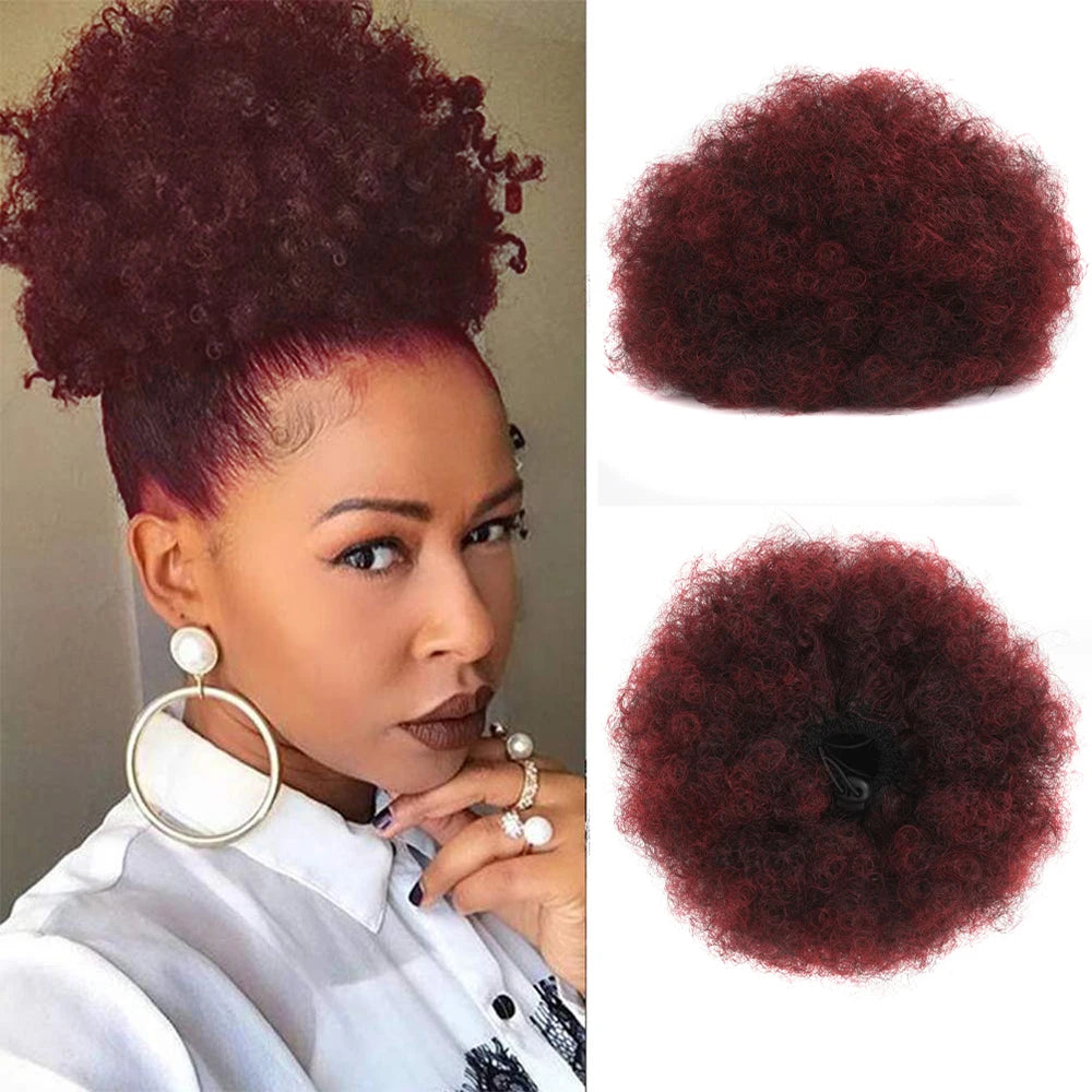 Synthetic Large Afro Puff Drawstring Ponytail Kinky Curly Bun HairPiece African American Clip in Updo Extensions for Black Women