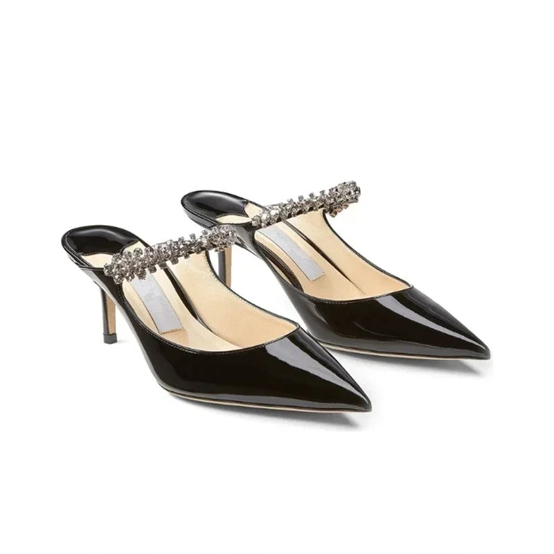 2025 new high heels patent leather pointed rhinestone fashion shoes