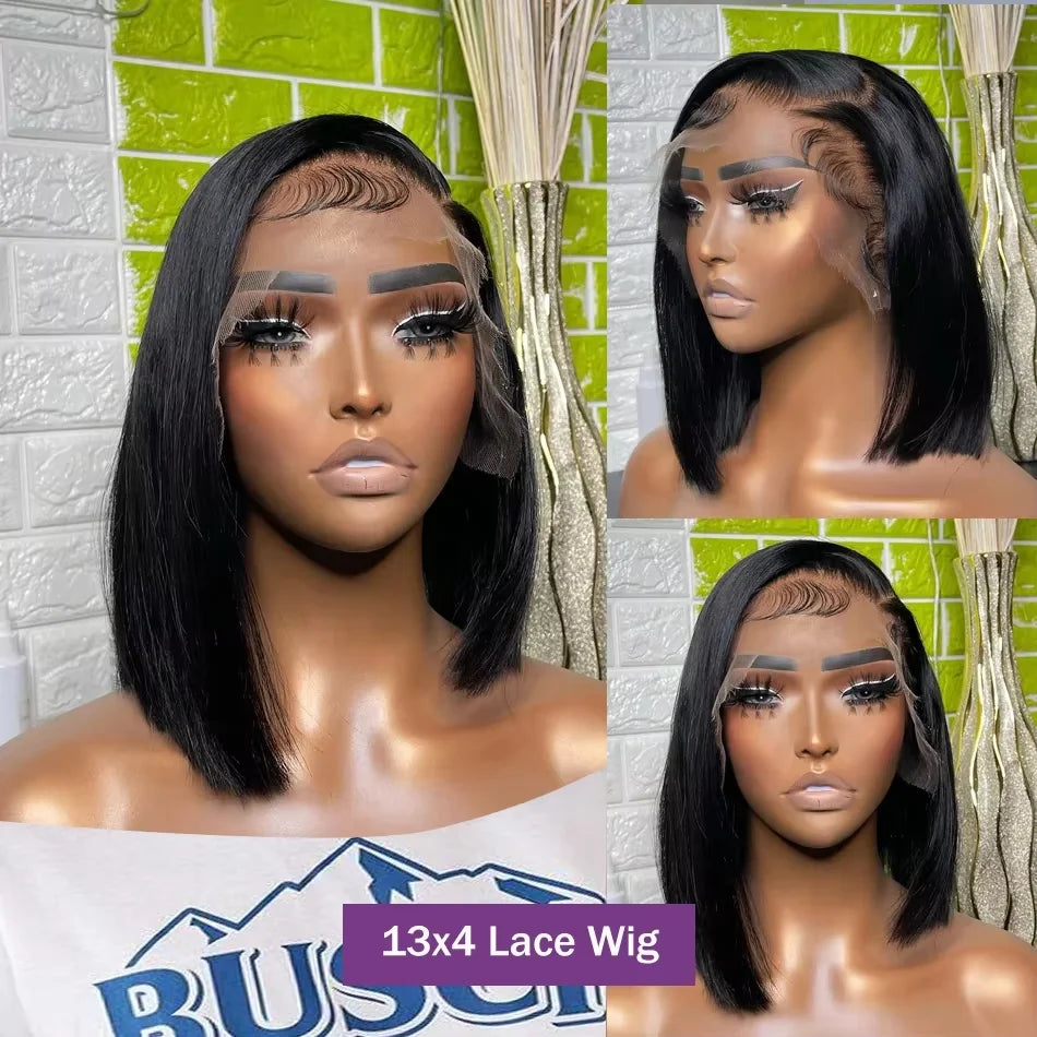 4x4 13x4 Lace Front Human Hair Bone Straight Wigs Cheap Short Bob Wig Brazilian Preplucked Lace Frontal Wigs 100% Human Hair