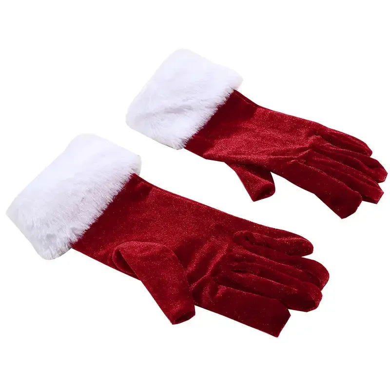 Santa Claus Gloves White Fur Fancy Dress Party Short Red Santa Full Finger Gloves Christmas Festive Costume Accessories Mittens