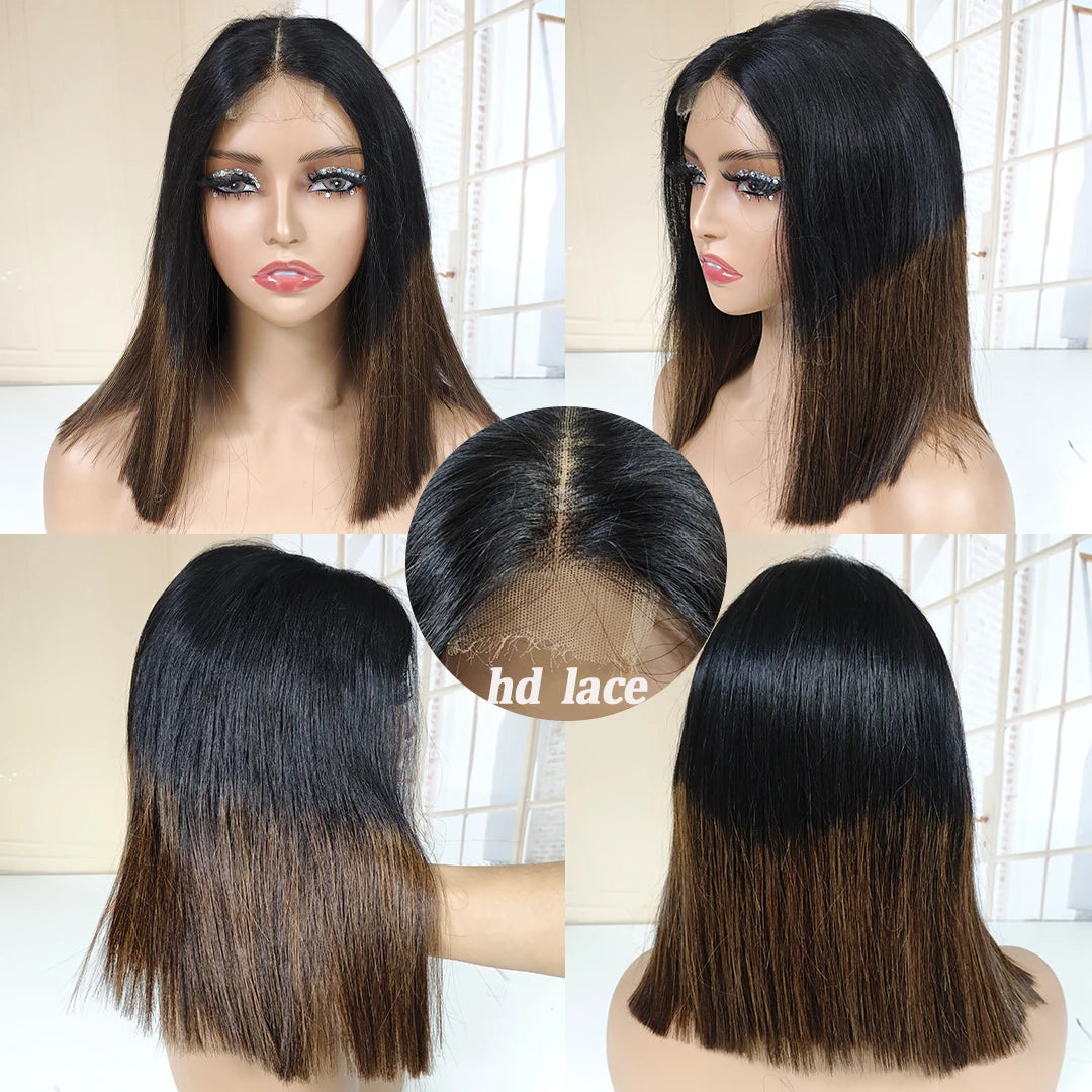 Original Vietnamese Wigs 2x6 5X5 HD Lace Closure Raw Bob Human Hair Wigs Bone Straight Hair Wig 1BT4 Ombre Color For Women